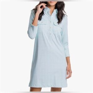 SOUTHERN TIDE Jessica Gingham Performance Mini Dress Large Baltic Teal Aqua